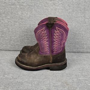 Ariat Fatbaby Thunderbird Square Toe Western Boots Brown/Purple Sz 1
